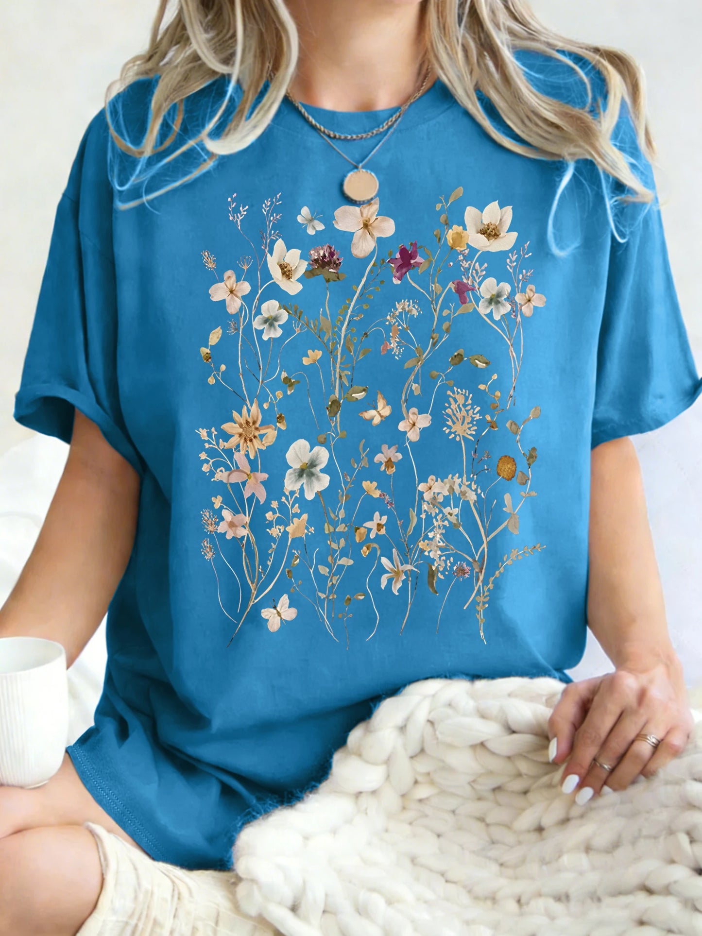 Beautiful Flower Clusters Printing Woman T-Shirt Summer Oversized Short Sleeve O-Neck Cotton T Shirts Y2K Women Sports Tops