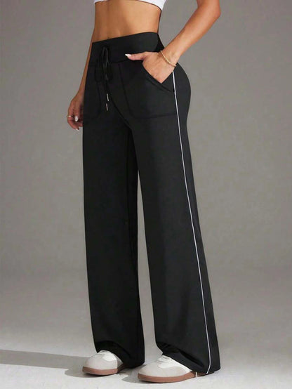 High Waist Straight Leg Casual Wide Leg Pants Side Stripe Sports Loose Slimming Yoga Trousers European Style