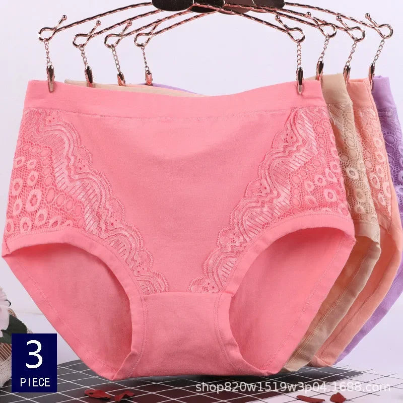 Plus Size Women's Lace Cotton Briefs 5XL 6XL Sexy Comfortable Panties for Full Figure Mature Ladies Soft Breathable Underwear