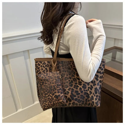 Leopard Print Tote Bag - Women's PU Leather Large Capacity Casual Travel Purse