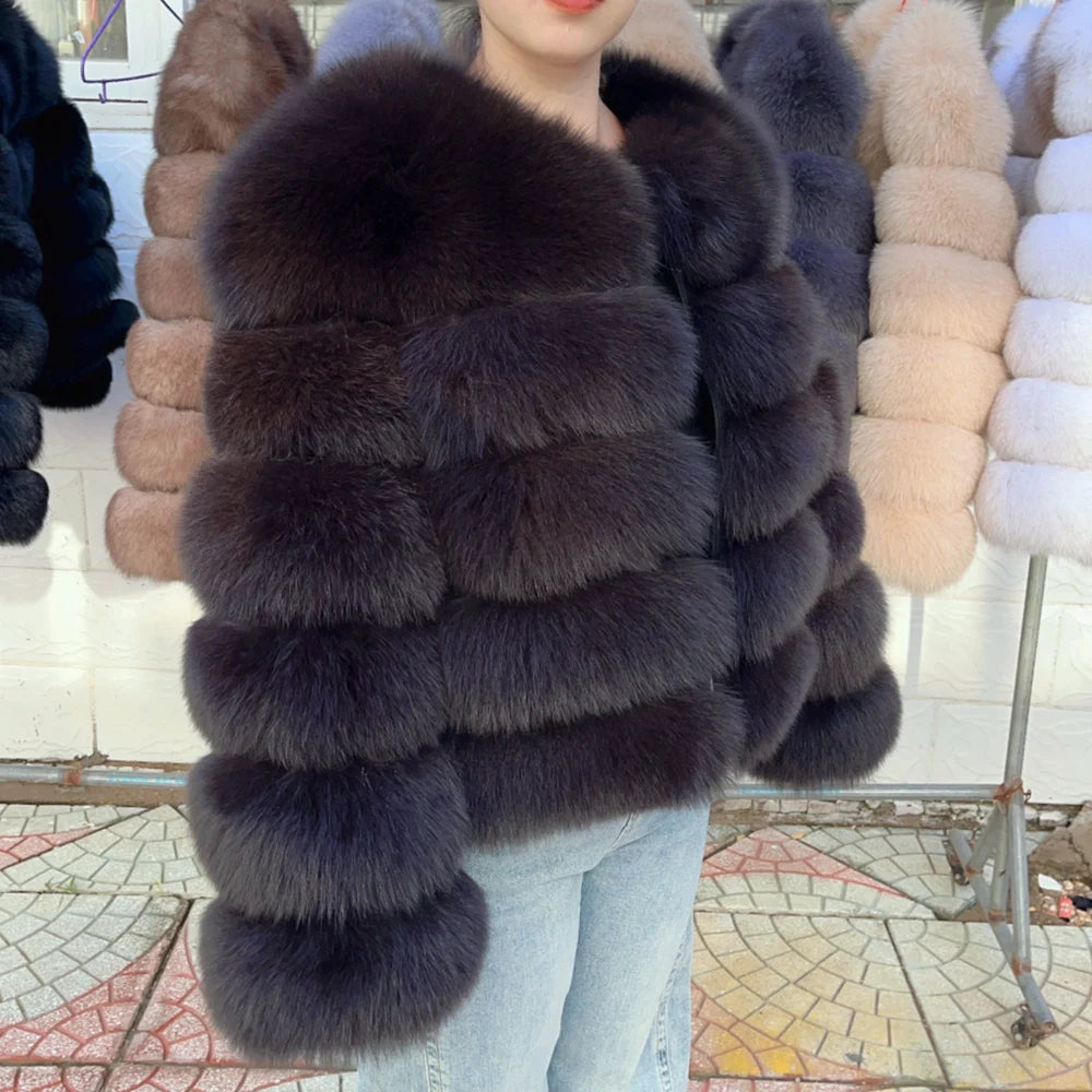 Fox Fur Coat - Slim Fit Women Winter Coat | Brown Real Fur Jacket With Hook Closure
