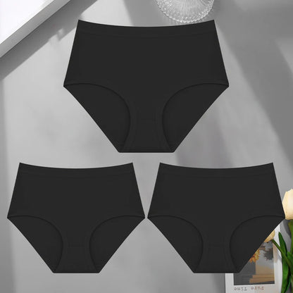 FINETOO 3Pcs/Set Seamless Cotton Panties Women Solid Color High Rise Elastic Briefs Female Soft Comfortable Breathable Underwear