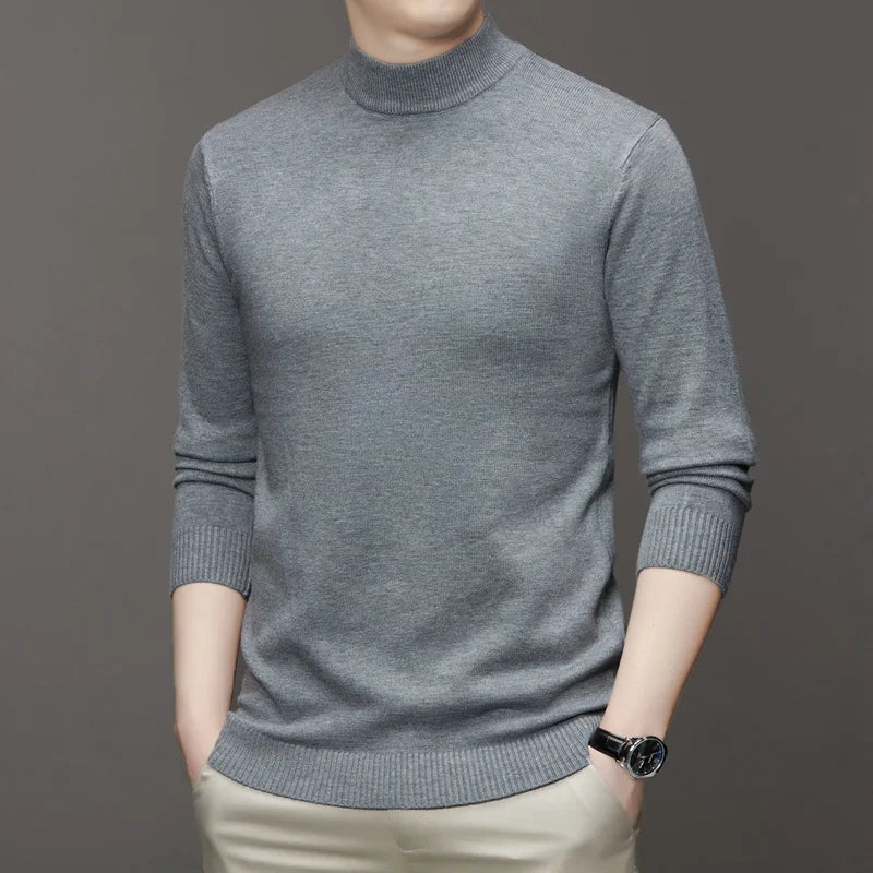 New Sweatwear Men's Half Neck Basic Solid Color Sweaters Round Neck Elastic Pullovers Warm Autumn Knitted Oversized Sweater Men