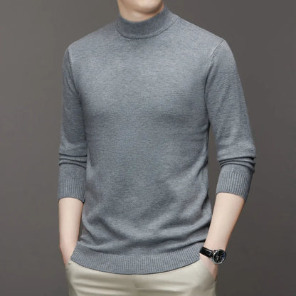 New Sweatwear Men's Half Neck Basic Solid Color Sweaters Round Neck Elastic Pullovers Warm Autumn Knitted Oversized Sweater Men