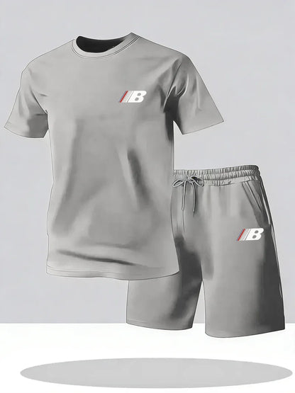 Sports Style Men's Summer Breathable Sportswear Short Sleeved T-shirt+shorts, Lightweight and Comfortable Casual 2-piece Set