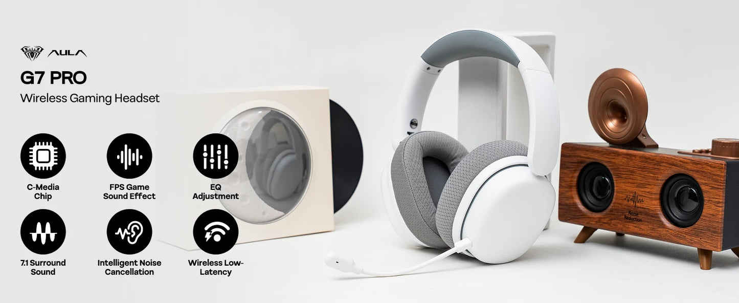 AULA G7 Pro Wired/Bluetooth/2.4GHz Wireless Gaming Headphone 7.1 Surround Sound with Noise Canceling Mic for PS4/PS5/PC/Switch