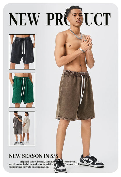 Cotton Shorts Men - Loose Fit Batik Washed Heavy Weight Knee Length Casual Spring Bottoms