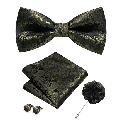 Champagne Silk Jacquard Paisley Bow Tie Set - Pre-tied Bowtie Brooch Hanky  Cufflinks for Weddings  Business