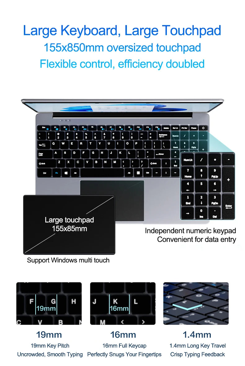 15.6 Inch Portable Laptop - Intel 6500Y Slim Gaming Notebook with 32GB RAM, 2TB SSD, Windows 11