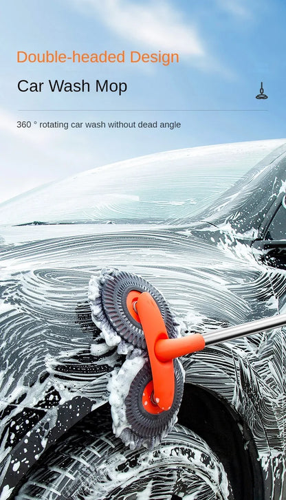 Telescopic Car Cleaning Mop - Chenille Double Brush Head for Roof  Window