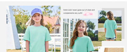 Girls Boys Short Sleeve T Shirts Kids Pure Cotton Summer Oversized Tops Children Teens Solid Casual Crewneck Basic Tees 3-14Y