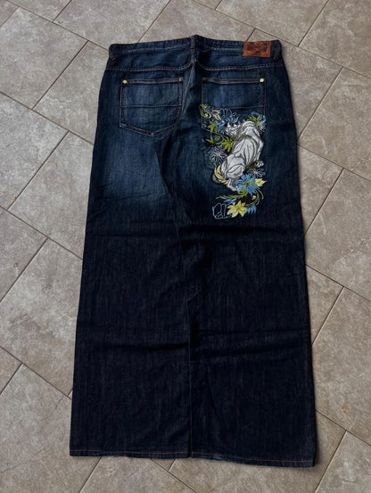 Y2K Vintage Printing Men Baggy Jeans Harajuku Trend Women Hip Hop Fashion Casual Joker Couple Wide-Leg Pants Streetwear