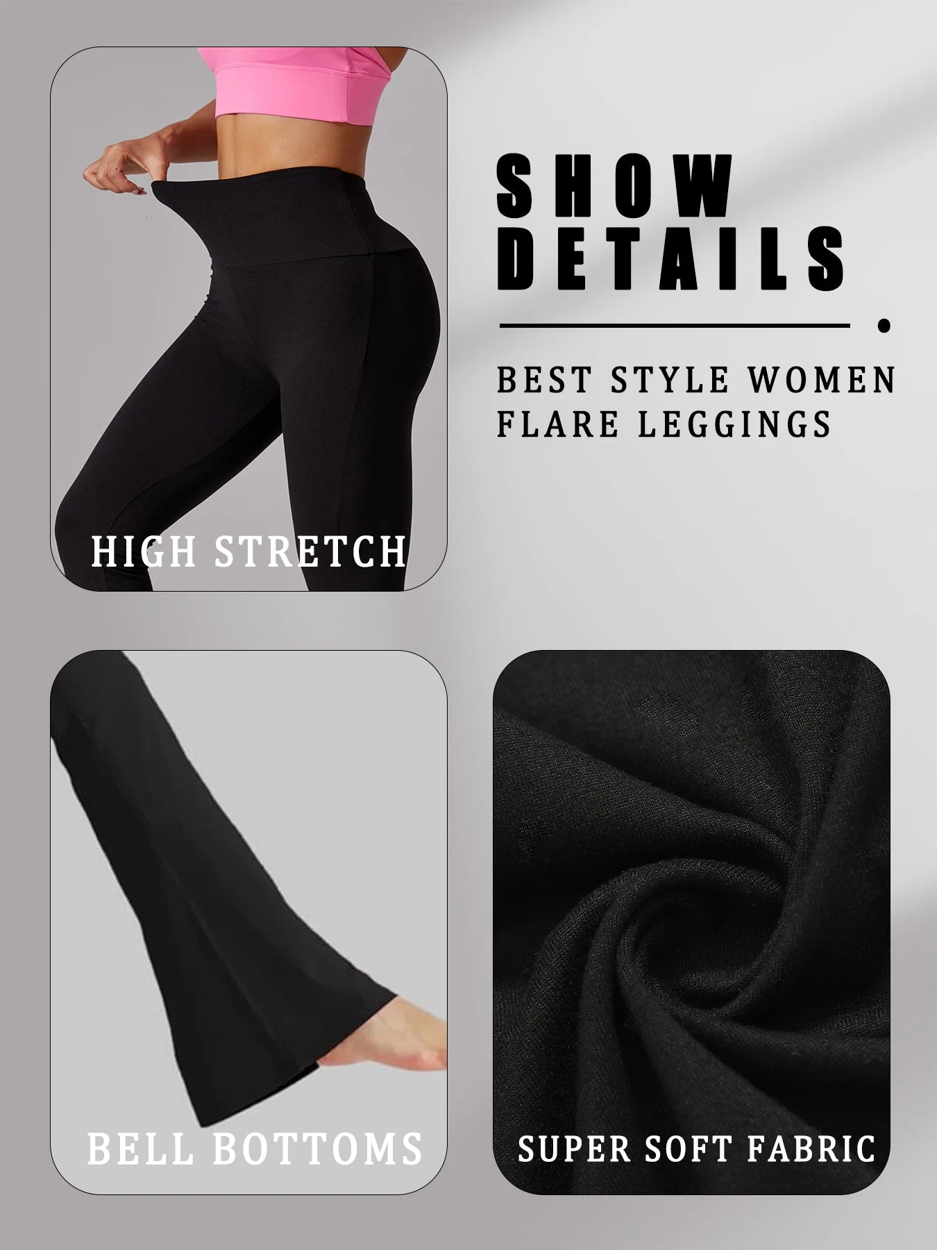 Plus Size Women's Super Soft High Waisted Flare Pants, Leggings Tummy Control Soft Bootleg Bell Bottoms Running