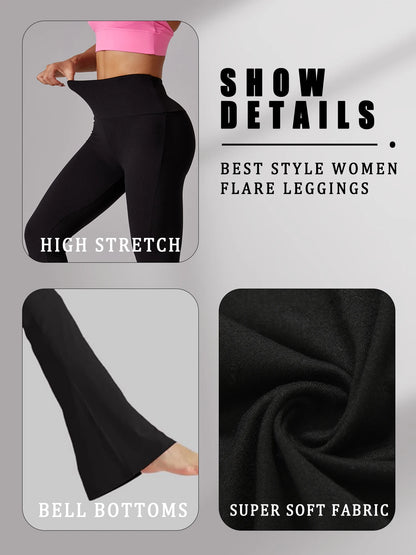 Plus Size Women's Super Soft High Waisted Flare Pants, Leggings Tummy Control Soft Bootleg Bell Bottoms Running
