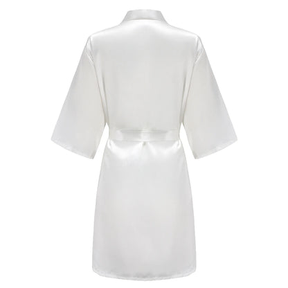 Light Blue Women's Satin Robe Short Kimono for Bride & Bridesmaid With White Letter, Wedding Party Robes