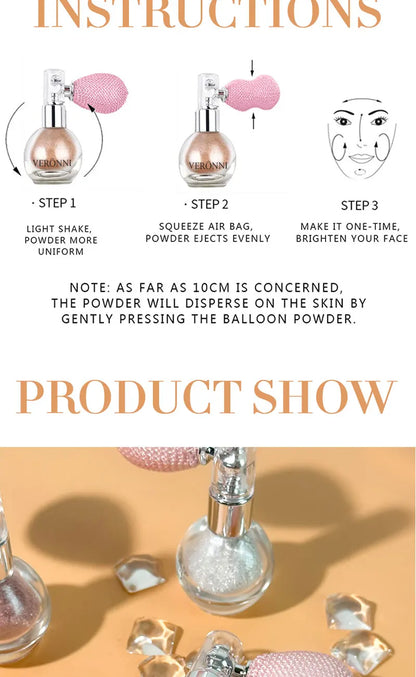 6-Color Diamond Highlighter Powder Spray Waterproof High Gloss Glitter Body Bronzer Highlight Powder Face Contour Illuminator