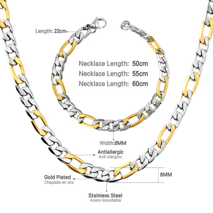 LUXUKISSKIDS Cuban Link Chain Necklaces Bracelets Set for Men/Woman 6/8/10mm Gold Color Stainless Steel Chain Punk Jewelry GIfts