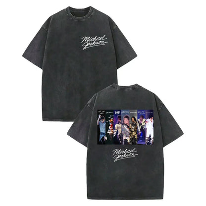 Vintage Washed Michael Jackson Album Poster Graphic T Shirt Men Women Clothing Rock Fashion T-shirt Summer Casual Loose T-shirts