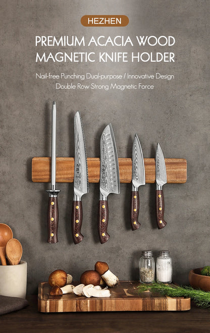 Magnetic Knife Holder – Walnut Wood Wall Knife Rack (No Knives)