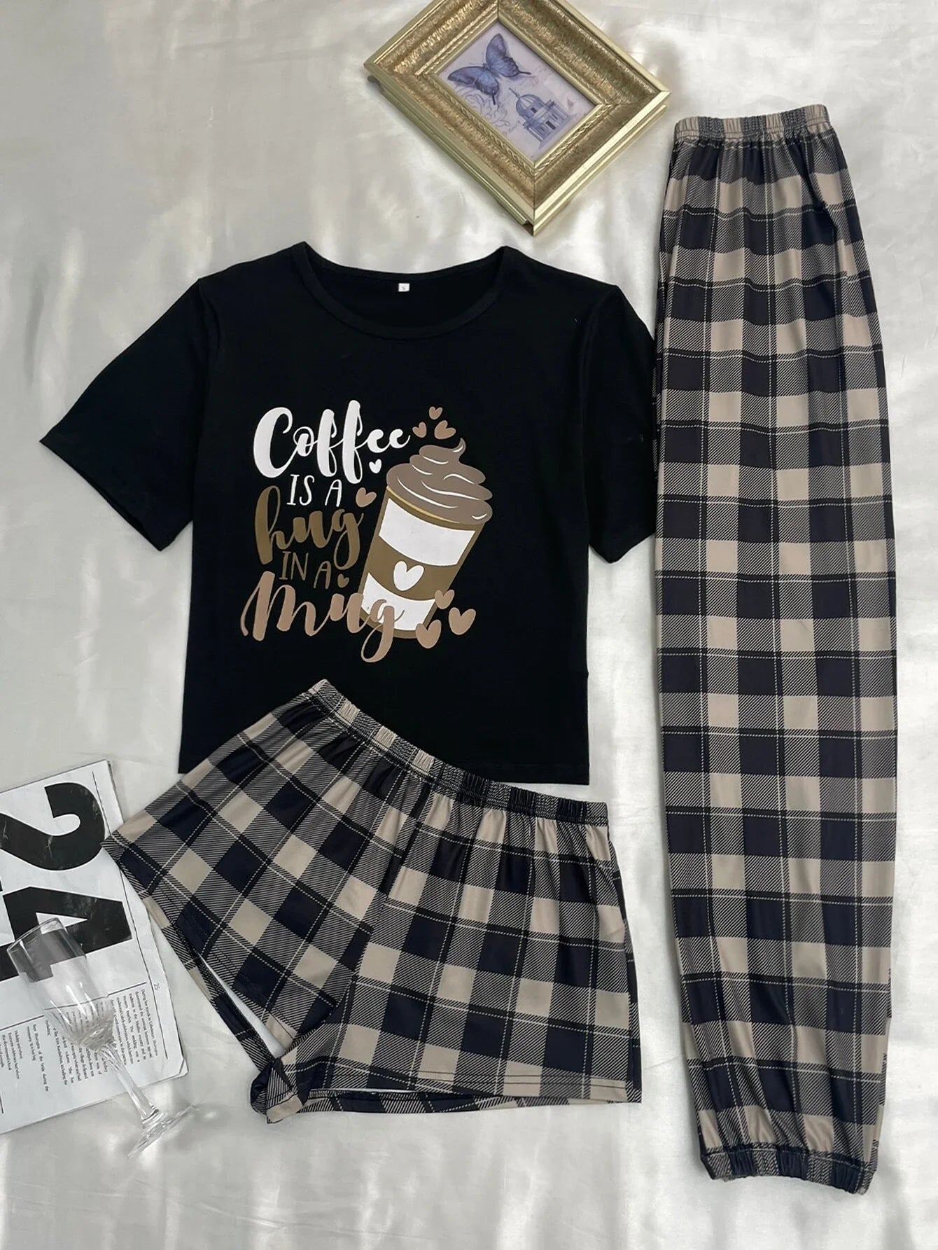 Three-piece women's comfortable pajamas New style shorts long pants short sleeved casual home wear