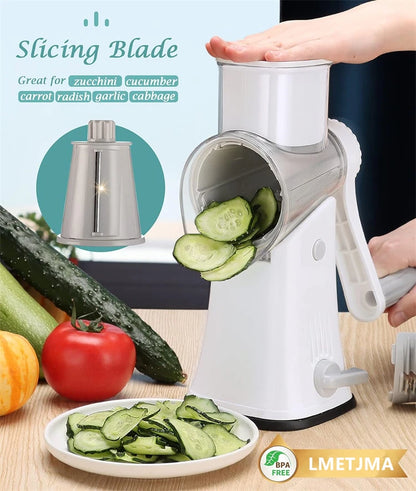 5 in 1 Cheese Grater - Rotary Stainless Steel Kitchen Vegetable Slicer & Nut Chopper