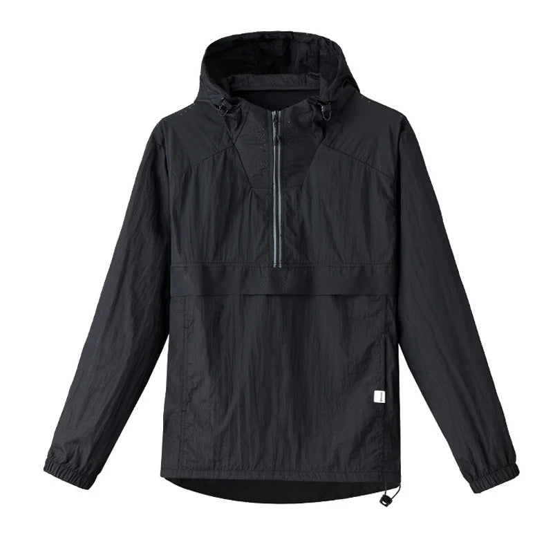 Spring Summer Men Lightweight Anorak Jacket Fashion Man Half Zip Sunscreen Hooded Coats Men UPF50+ Windbreaker Waterproof Jacket