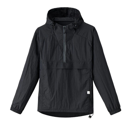 Spring Summer Men Lightweight Anorak Jacket Fashion Man Half Zip Sunscreen Hooded Coats Men UPF50+ Windbreaker Waterproof Jacket