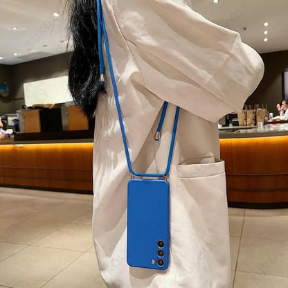 Crossbody Lanyard Soft Case For Samsung Galaxy S23 FE S25 Edge S26 S24 Ultra A17 A57 A37 A55 A56 A16 5G Liquid Silicone Cover