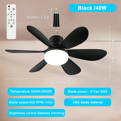 E27 Base 40W LED Ceiling Fan Light 3 Adjustable Lighting Modes Remote Control High Wind Power Electric Fan Light for Living Room