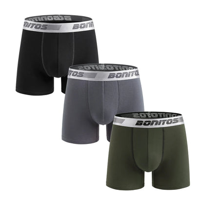 3 Pieces Cotton Men's Panties BONITOS Letter Waistband Boxer Briefs Solid Color Boxers Underwear For Man Classic Men Underpants