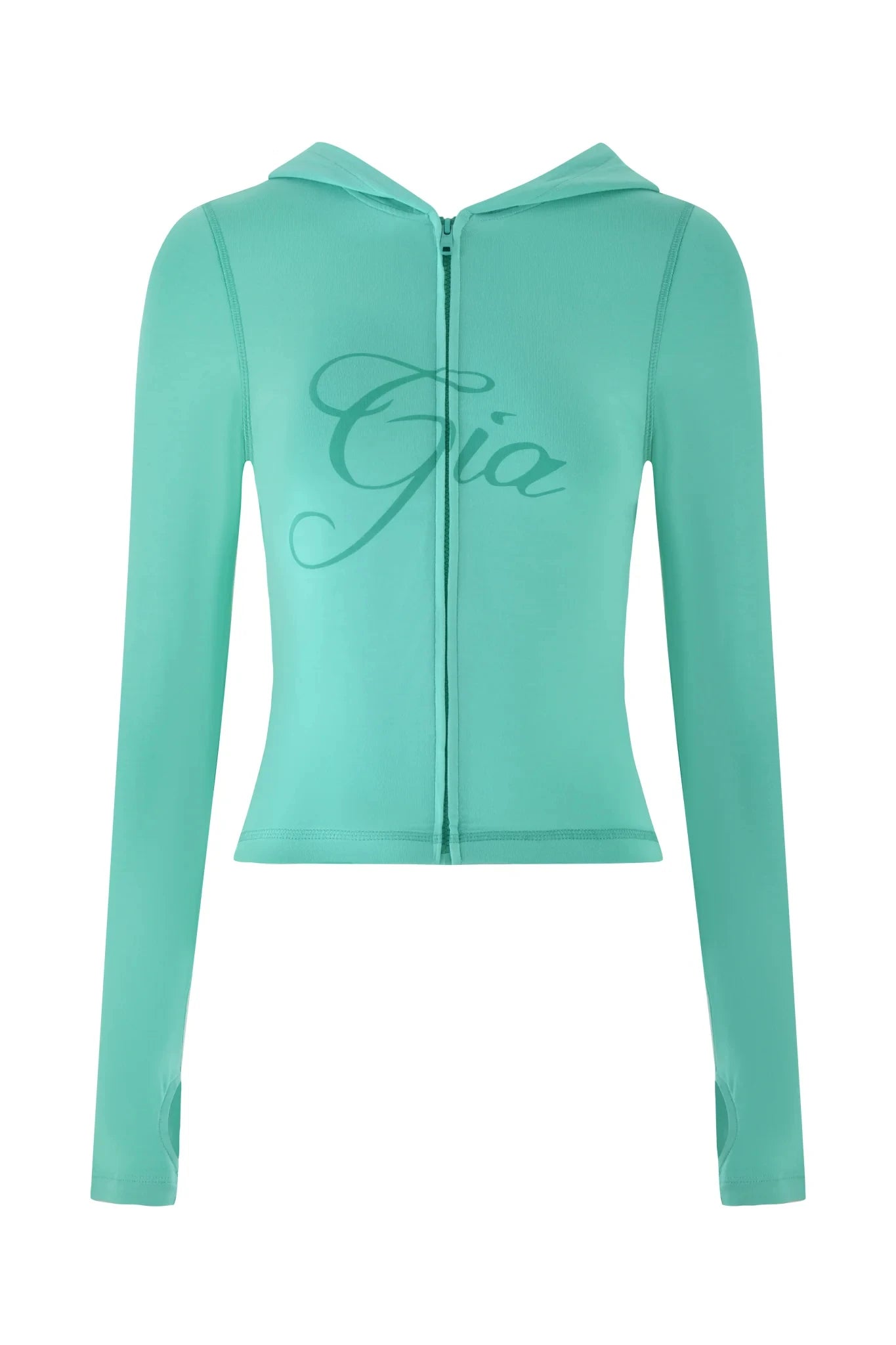 Gia neon pink regular shoulder slim-fit letter print topstitching design slim-fit hooded zip-up short jacket and pants set