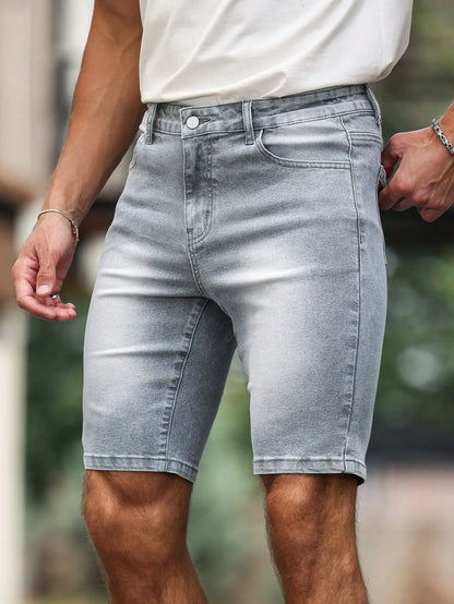 Men's Denim Shorts – Gray Skinny Fit, Knee Length Casual Summer Shorts