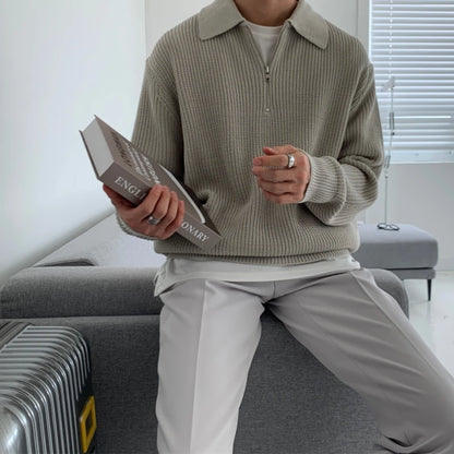 Winter Lapel Sweater Men Warm Fashion Casual Knit Pullover Men Korean Loose Zipper Long Sleeve Sweater Mens Jumper Clothes