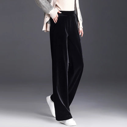 Korean style blue velvet wide leg pants for women in spring and autumn, high-end fashion, loose fit, plus size casual pants