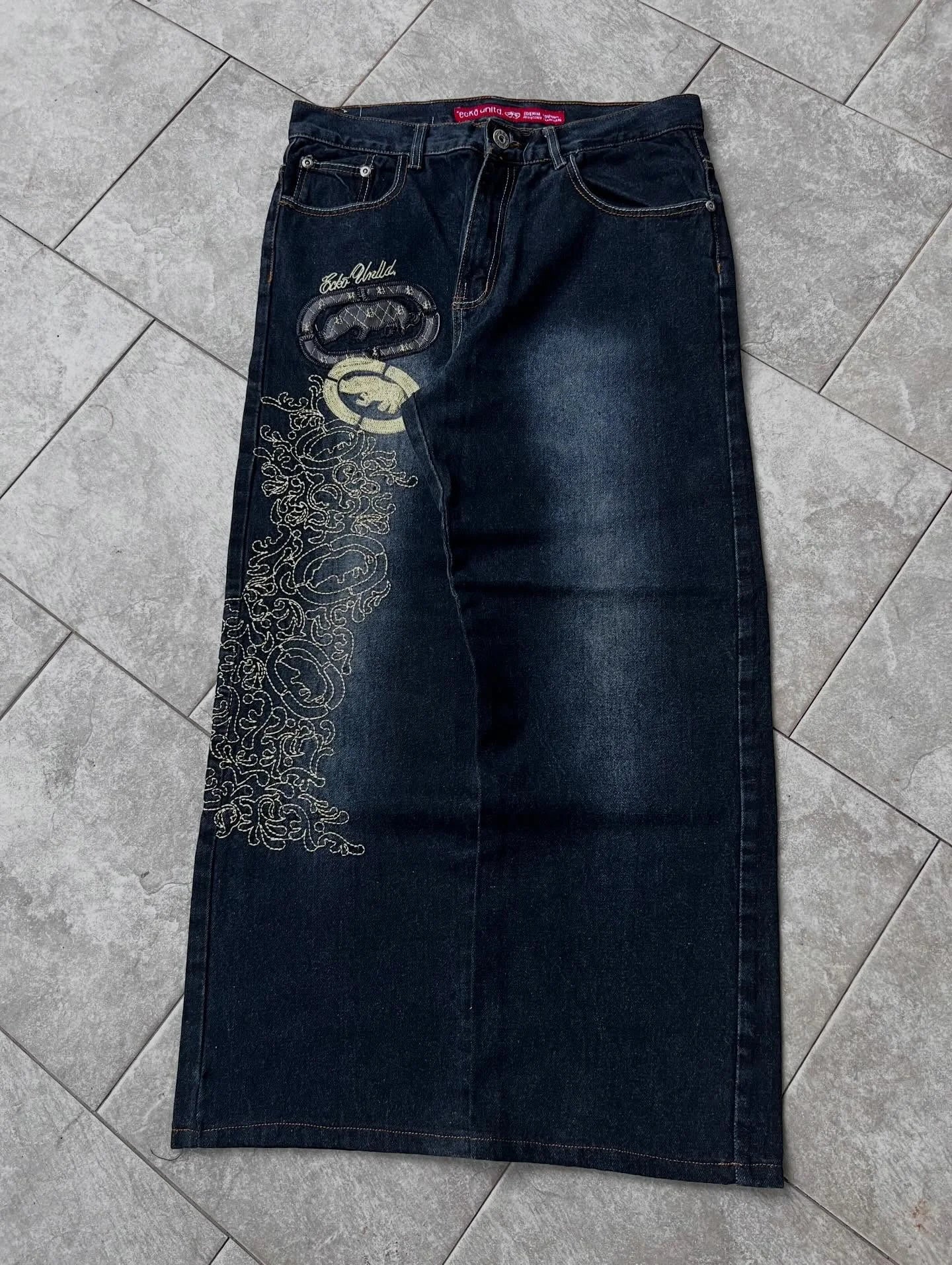 Y2K Vintage Printing Men Baggy Jeans Harajuku Trend Women Hip Hop Fashion Casual Joker Couple Wide-Leg Pants Streetwear