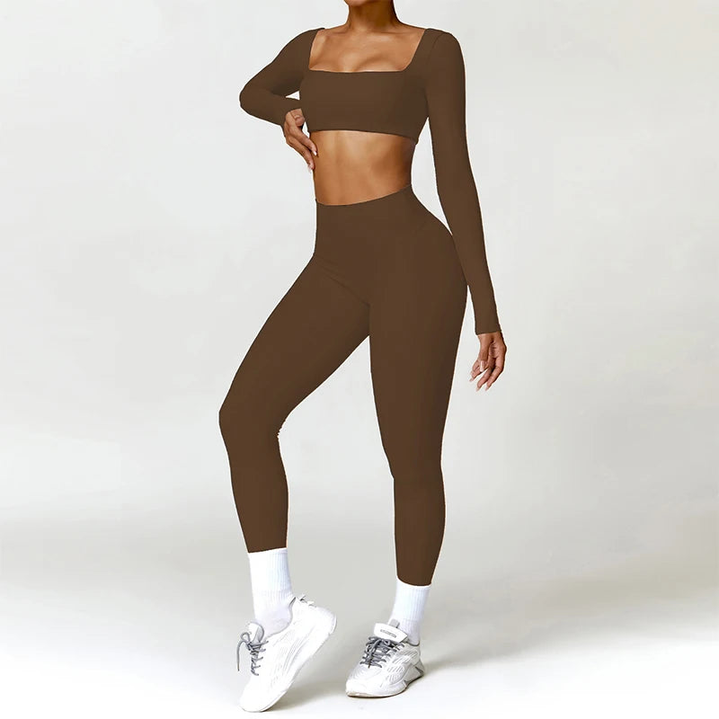 Women Yoga Suit - Quick Dry Gym Tracksuit With Long Sleeve Top & High Waist Leggings