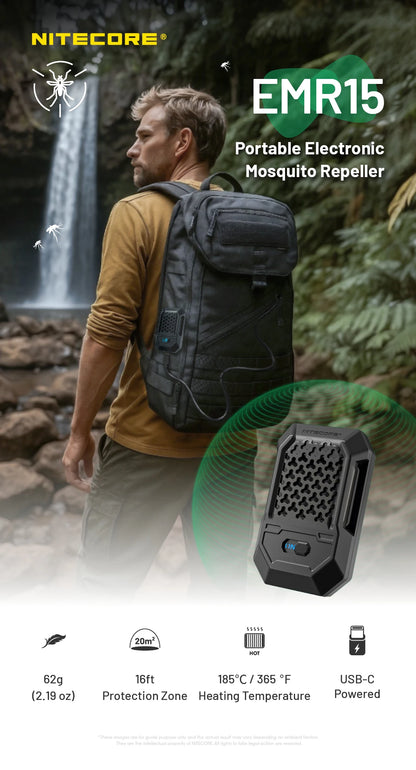 NITECORE EMR15 Portable Electronic Repeller 16ft USB-C Charging for Camping fishing Night Running Walk The Dog Trekking  Sleep