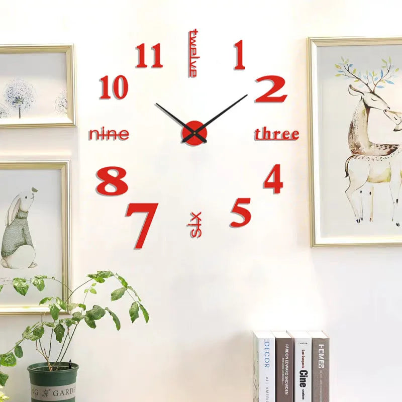 Large 3D Number Wall Clock - DIY Home Decoration for Living Room Bedroom Study Hotel
