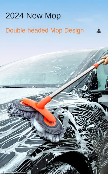 Telescopic Car Cleaning Mop - Chenille Double Brush Head for Roof  Window