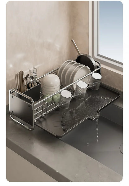 Stainless Steel Dish Rack | Narrow Kitchen Utensil Drainer & Countertop Cutlery Holder