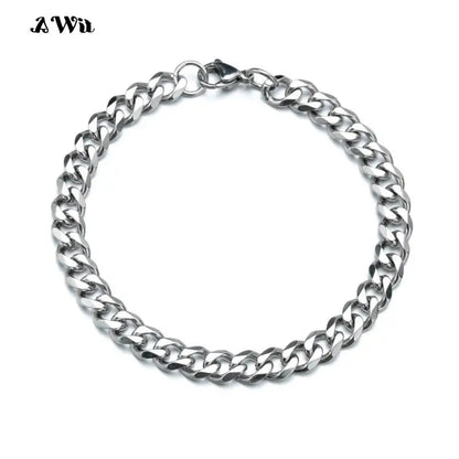 Awit Mens Simple 3-11mm Stainless Steel Curb Cuban Link Chain Bracelets for Women Unisex Wrist Jewelry Gifts