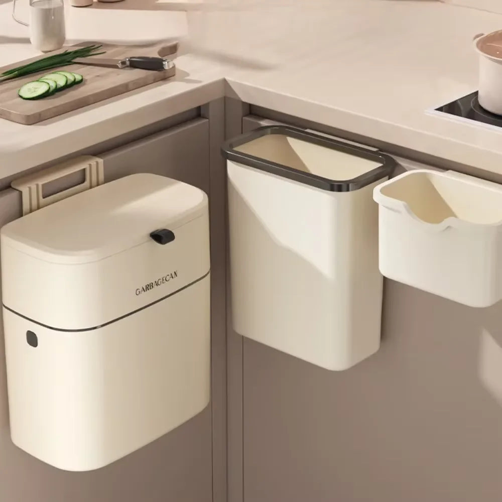 Hanging Trash Can - Stylish Kitchen  Bathroom Waste Bin with Flip Cover