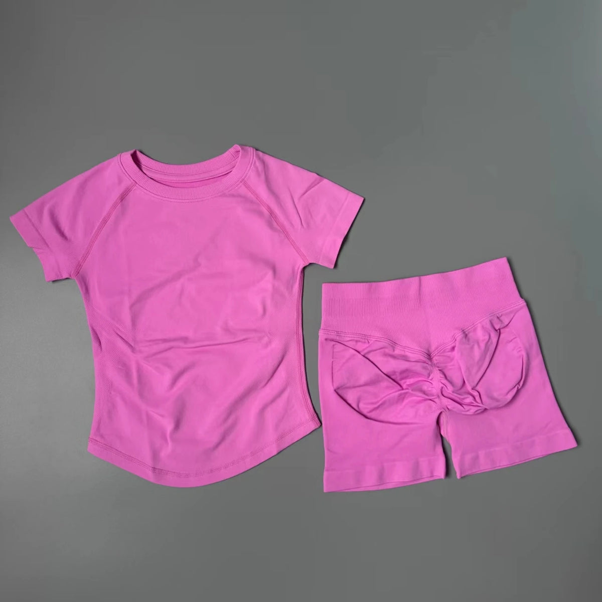 DFHE 2 Piece Athletic Tracksuit, Seamless Short Sleeve Yoga Wear, High Stretch Running Shorts, Gym Training Outfit