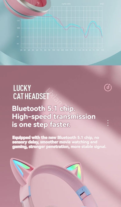 RGB Luminous Cat Ears Wireless Bluetooth Headphones With Microphone Headset Gamer Girl Call Noise Reduction Hifi Sale Handfree