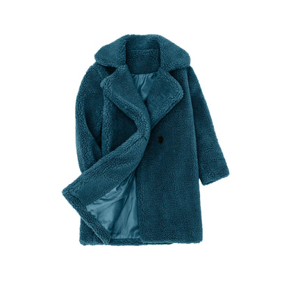 Lamb Fleece Girls Jacket Autumn Winter New Girls Long Style Solid Color Thick Warm Lapel Windbreaker For 2-6Y Girls Overcoat