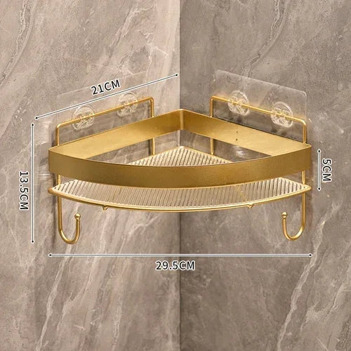 Gold Bathroom Storage Rack - Wall Mounted Non Punching Tripod Shampoo Shelf