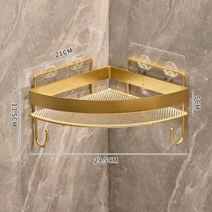 Gold Bathroom Storage Rack - Wall Mounted Non Punching Tripod Shampoo Shelf