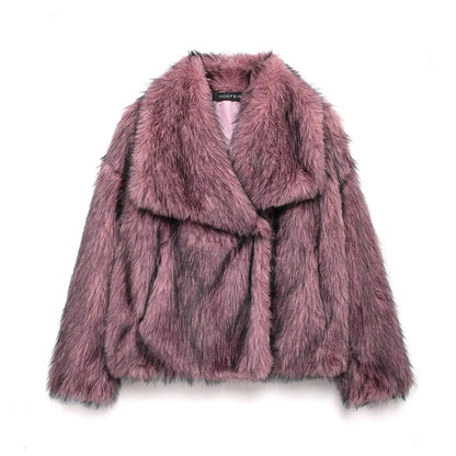 Faux Fur Coat Women’s Winter Jacket – Warm Fluffy Loose Lapel Outerwear