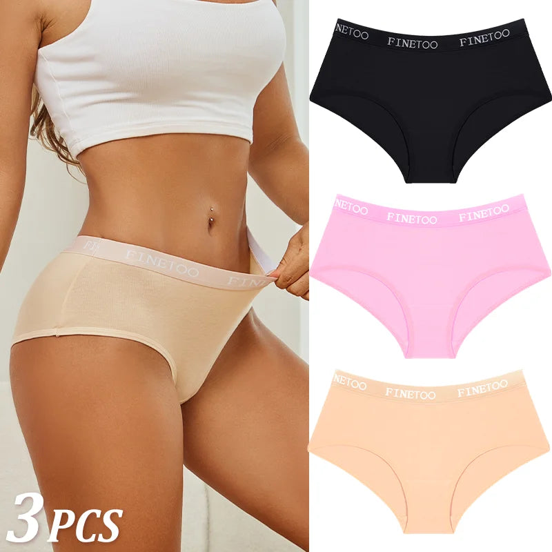 Women Cotton Briefs - Soft Breathable Low-Rise Panties 3Pcs Cotton Underwear Set