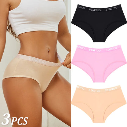 Women Cotton Briefs - Soft Breathable Low-Rise Panties 3Pcs Cotton Underwear Set
